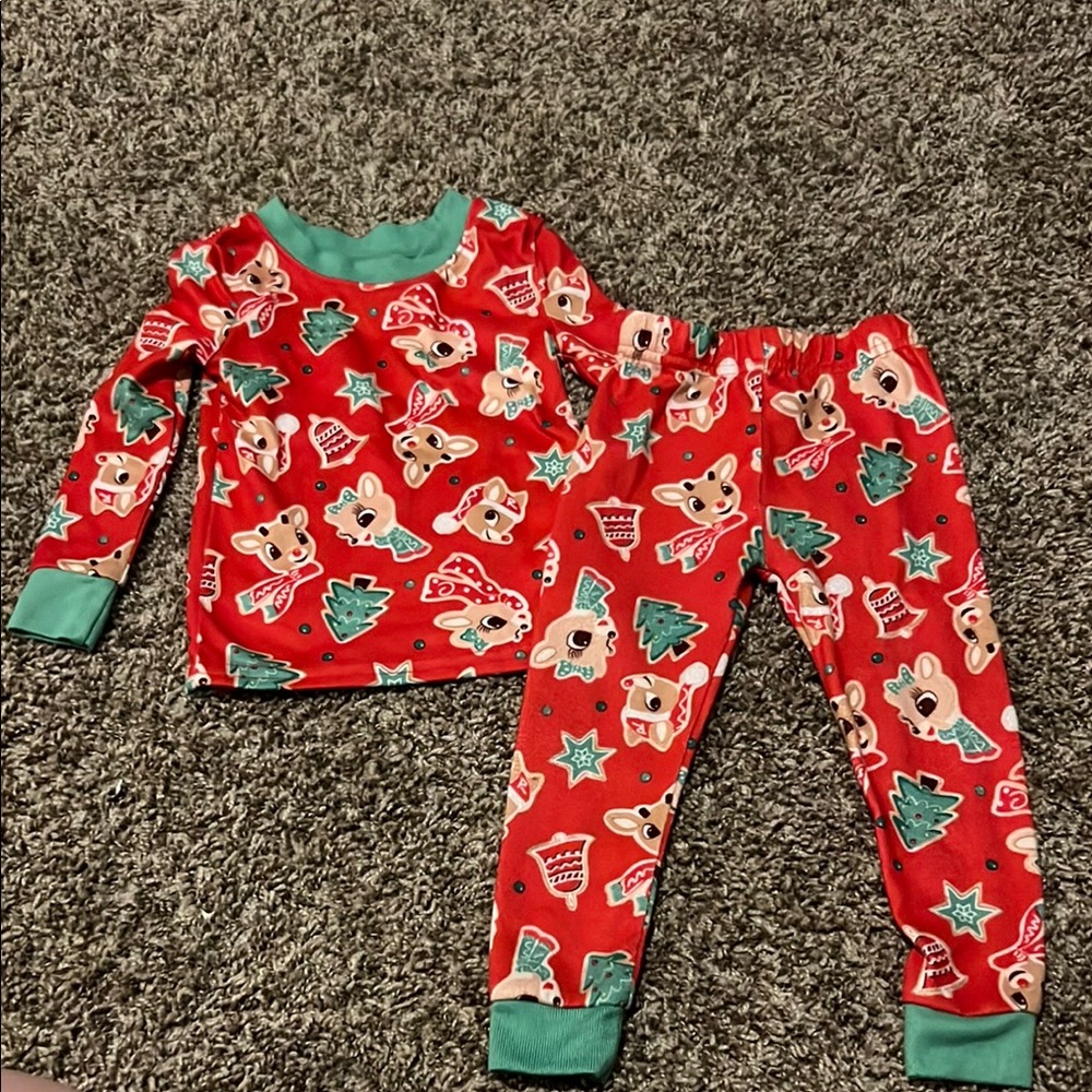 Festive Red Christmas Pajama Set with Mint Green Cuffs